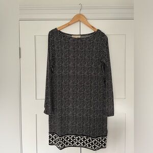 Michael Kors Black and White Patterned Long Sleeve Dress